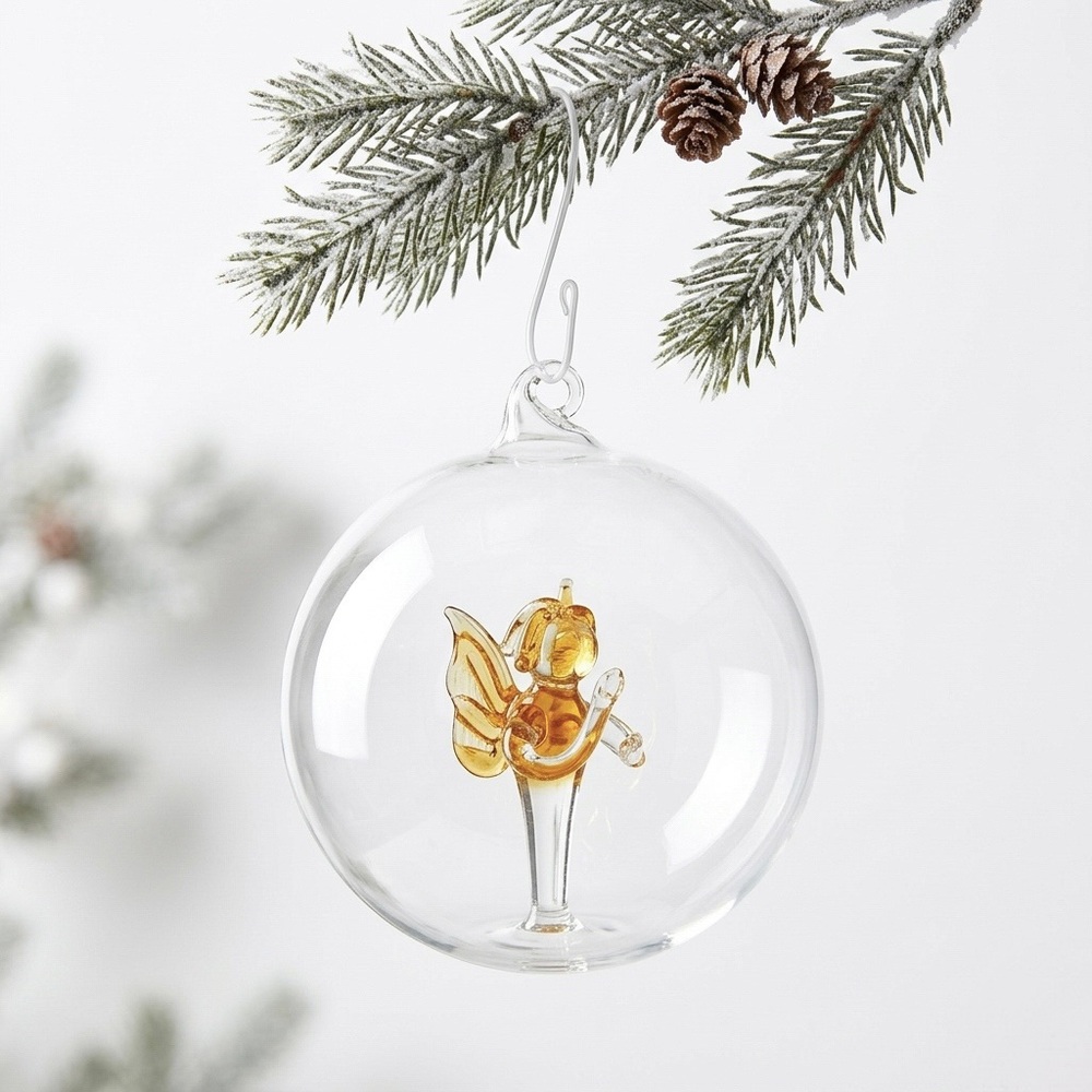 Vintage Hand Blown Glass Angel Ornament Globe MCM Amber Gold Christmas Bauble